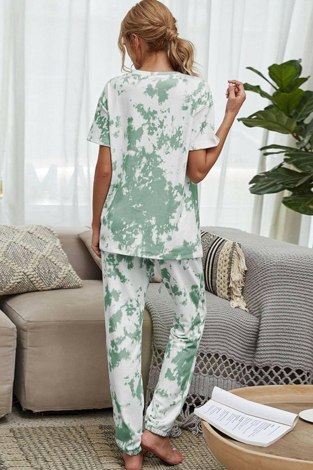 Tie-Dye Tee and Drawstring Waist Joggers Lounge Set.