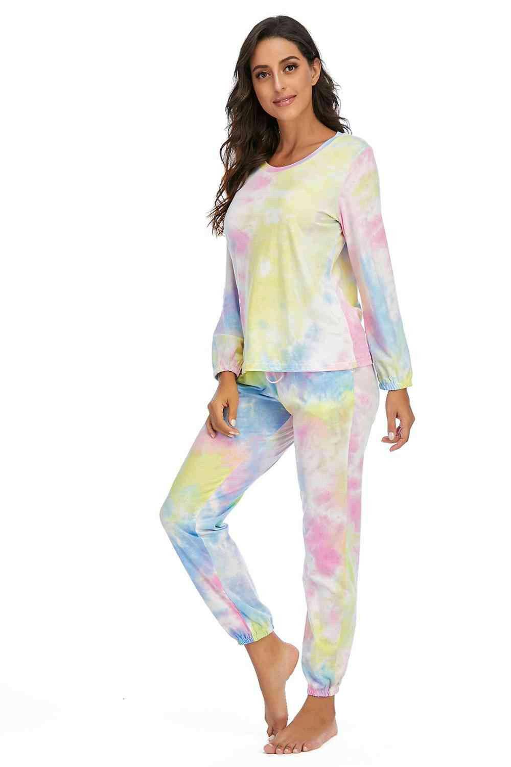 Tie-Dye Top and Drawstring Pants Lounge Set - Carri's Cache