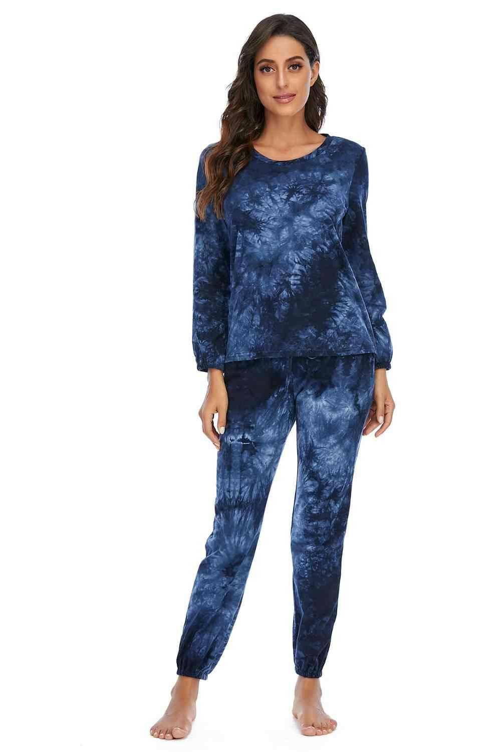 Tie-Dye Top and Drawstring Pants Lounge Set - Carri's Cache