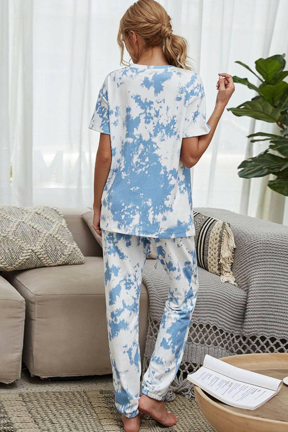 Tie-Dye Tee and Drawstring Waist Joggers Lounge Set.