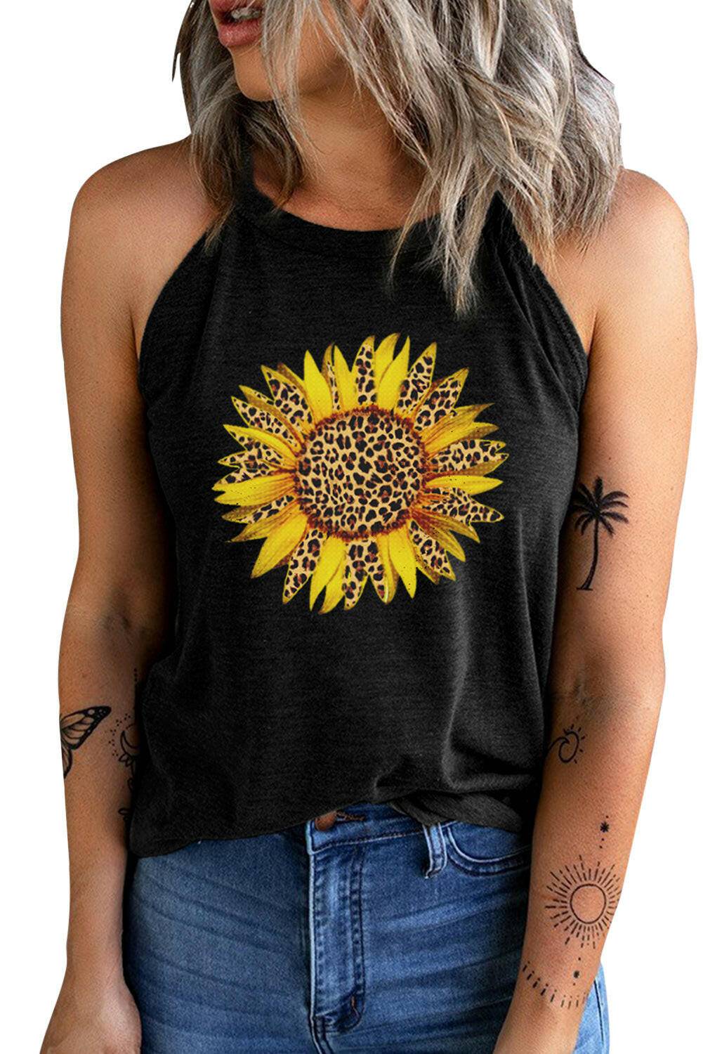 Sunflower Graphic Round Neck Tank - Carri's Cache