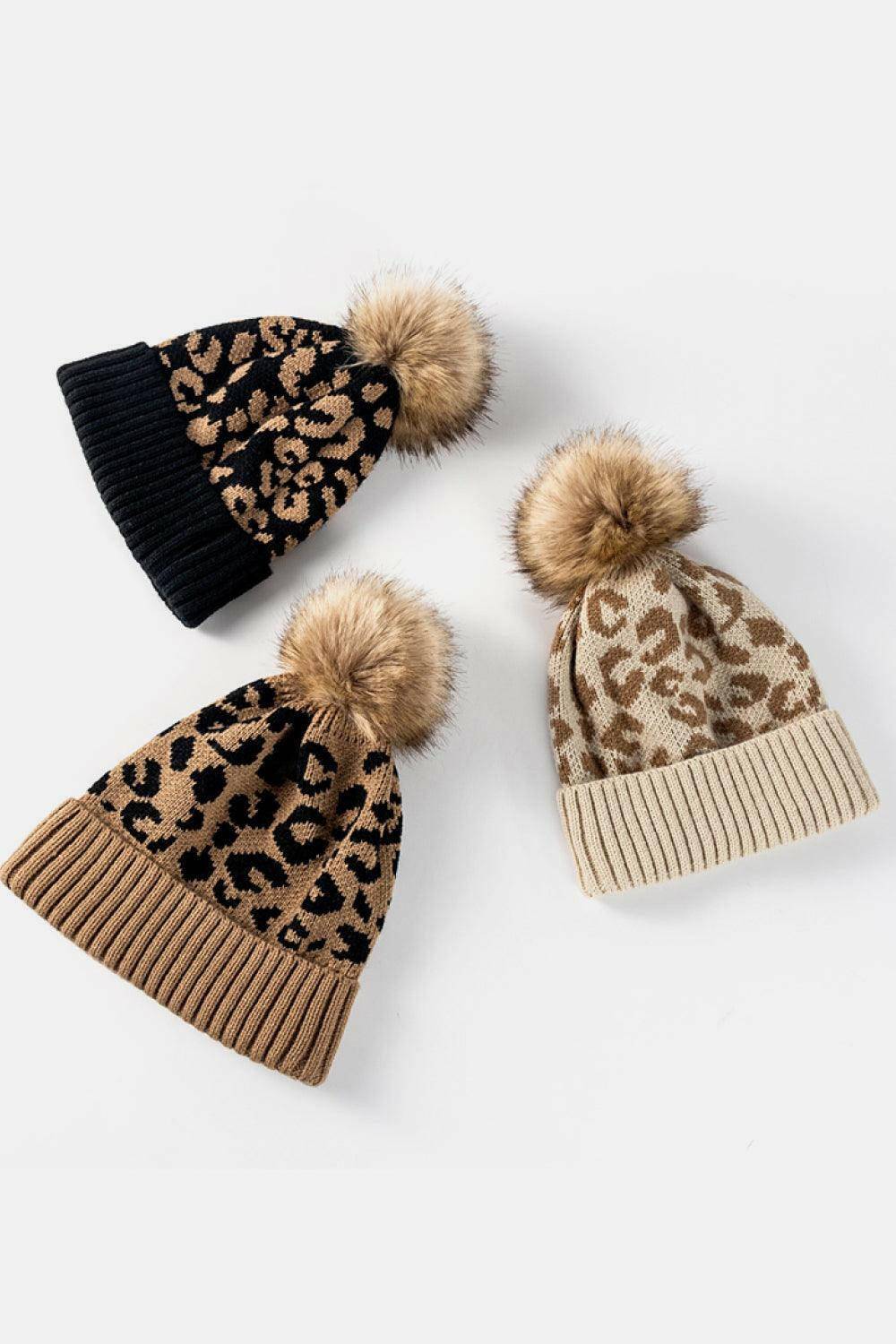 Leopard Pom-Pom Cuffed Beanie - Carri's Cache