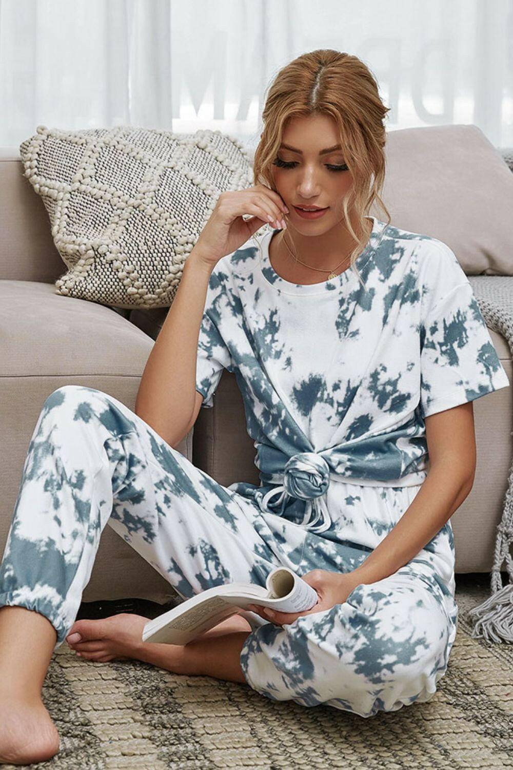 Tie-Dye Tee and Drawstring Waist Joggers Lounge Set.