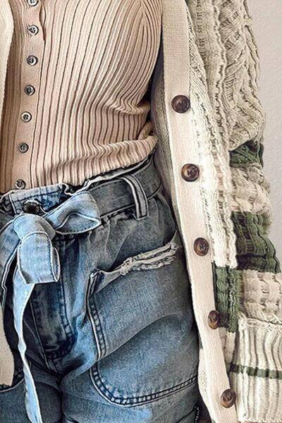 Plus Size Striped Button Up Dropped Shoulder Cardigan - Carri's Cache