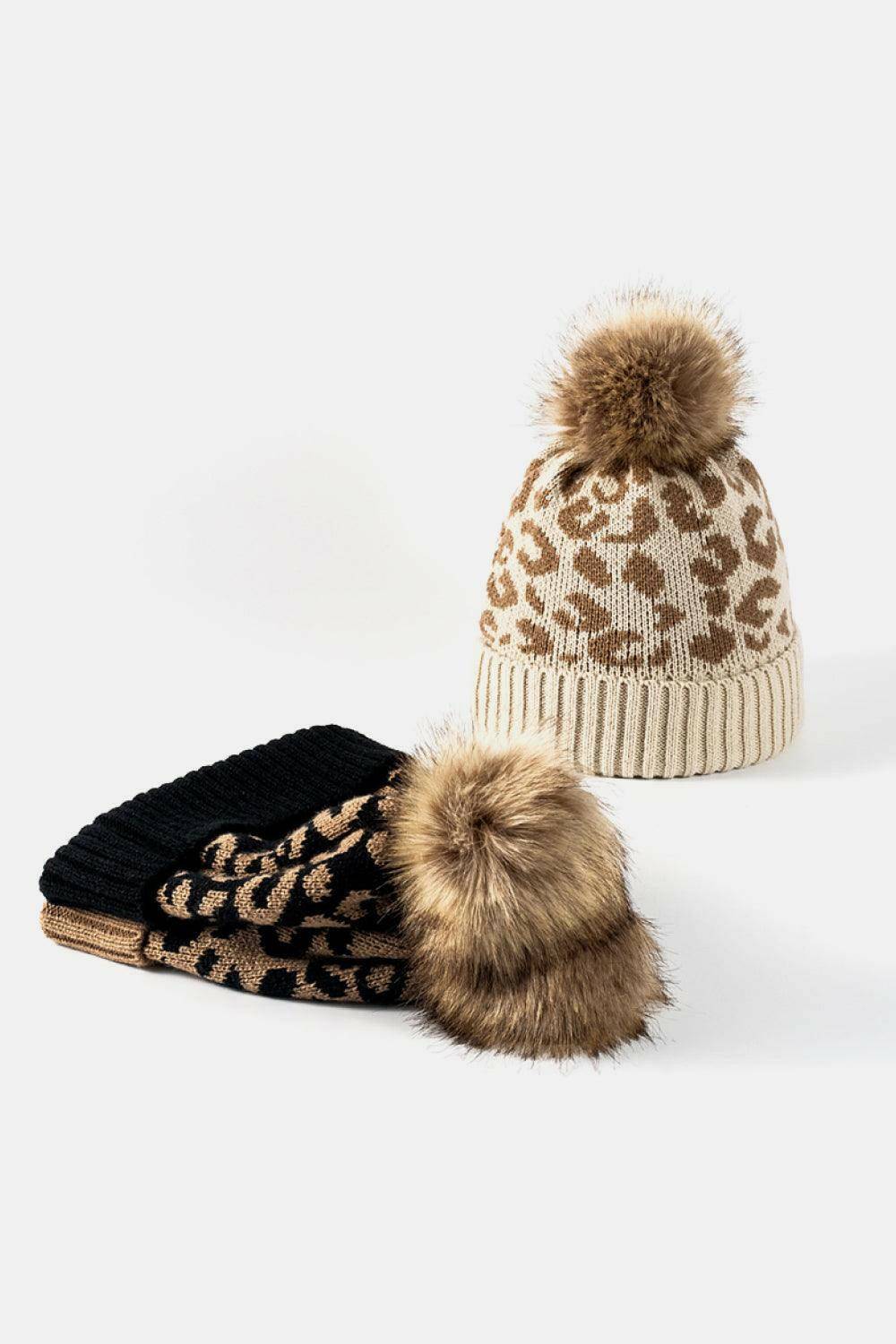 Leopard Pom-Pom Cuffed Beanie - Carri's Cache