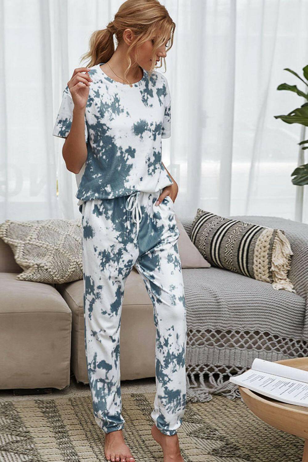 Tie-Dye Tee and Drawstring Waist Joggers Lounge Set.