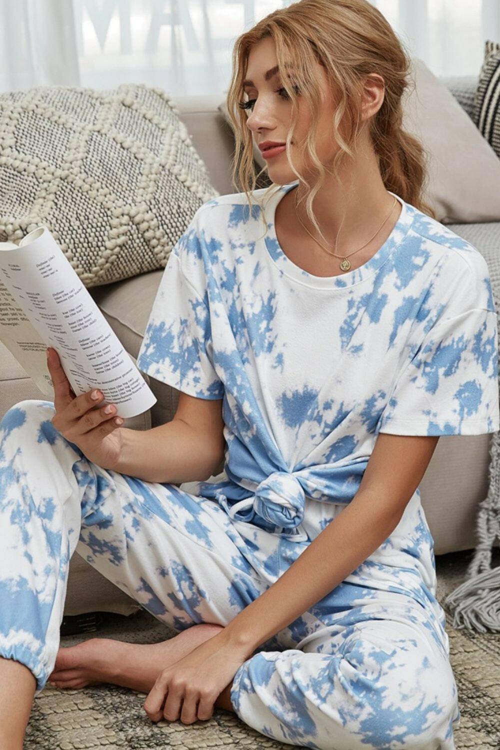 Tie-Dye Tee and Drawstring Waist Joggers Lounge Set.