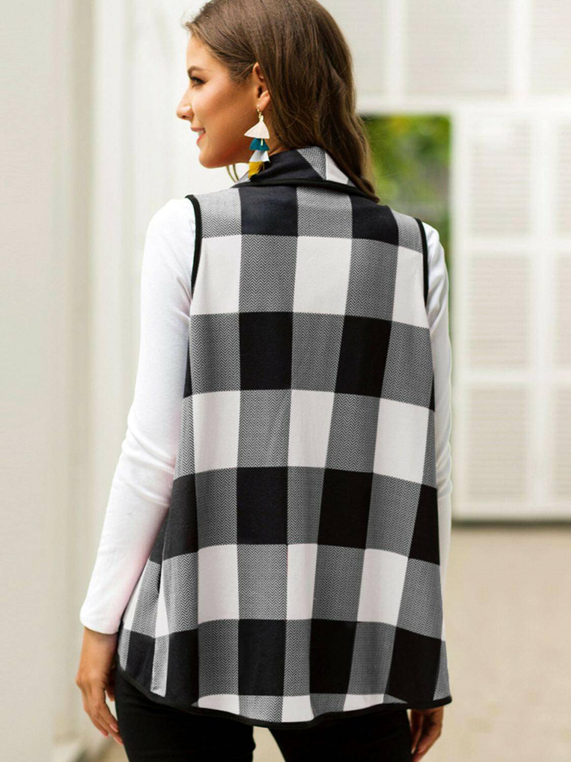 Plaid Open Front Sleeveless Cardigan - Carri's Cache