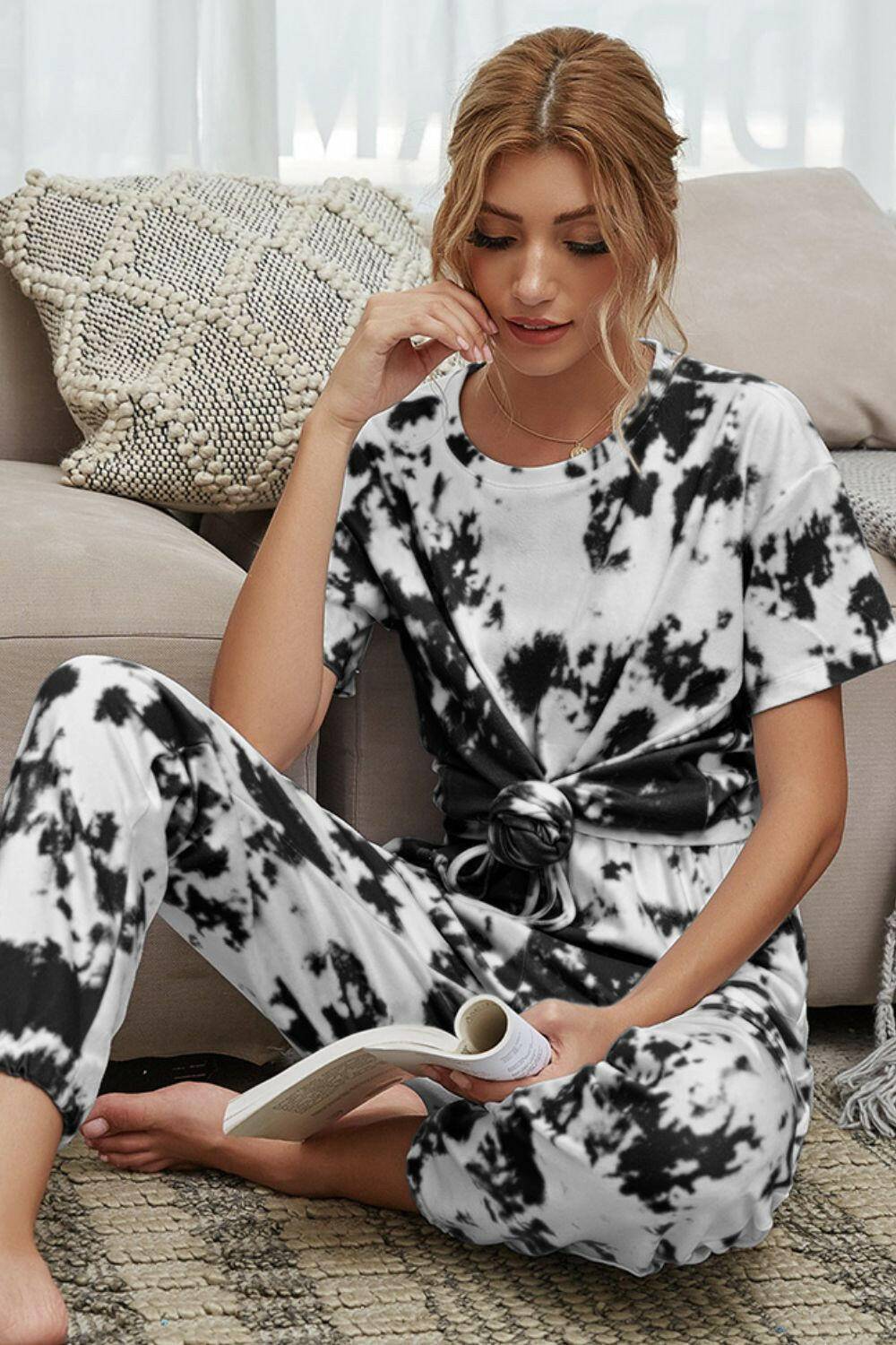 Tie-Dye Tee and Drawstring Waist Joggers Lounge Set.