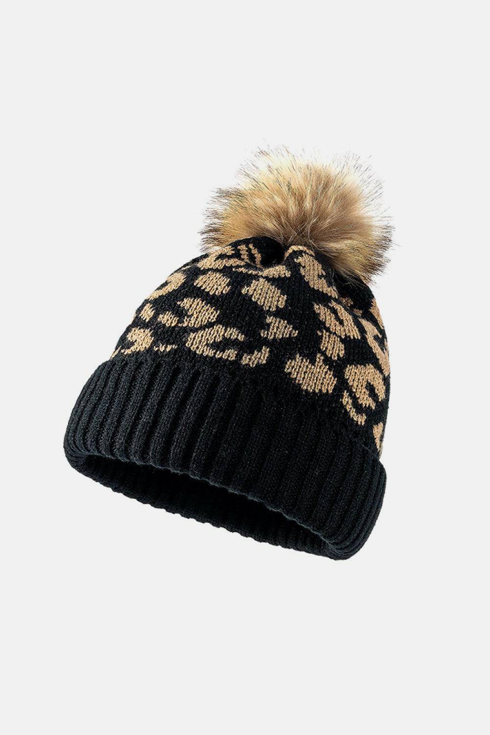Leopard Pom-Pom Cuffed Beanie - Carri's Cache