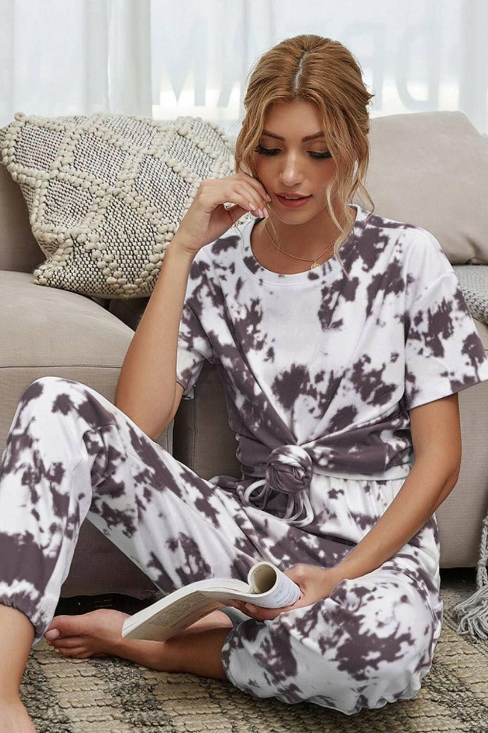 Tie-Dye Tee and Drawstring Waist Joggers Lounge Set.