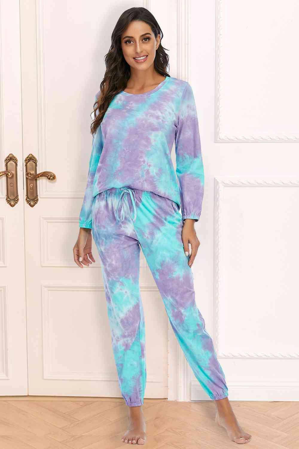 Tie-Dye Top and Drawstring Pants Lounge Set - Carri's Cache