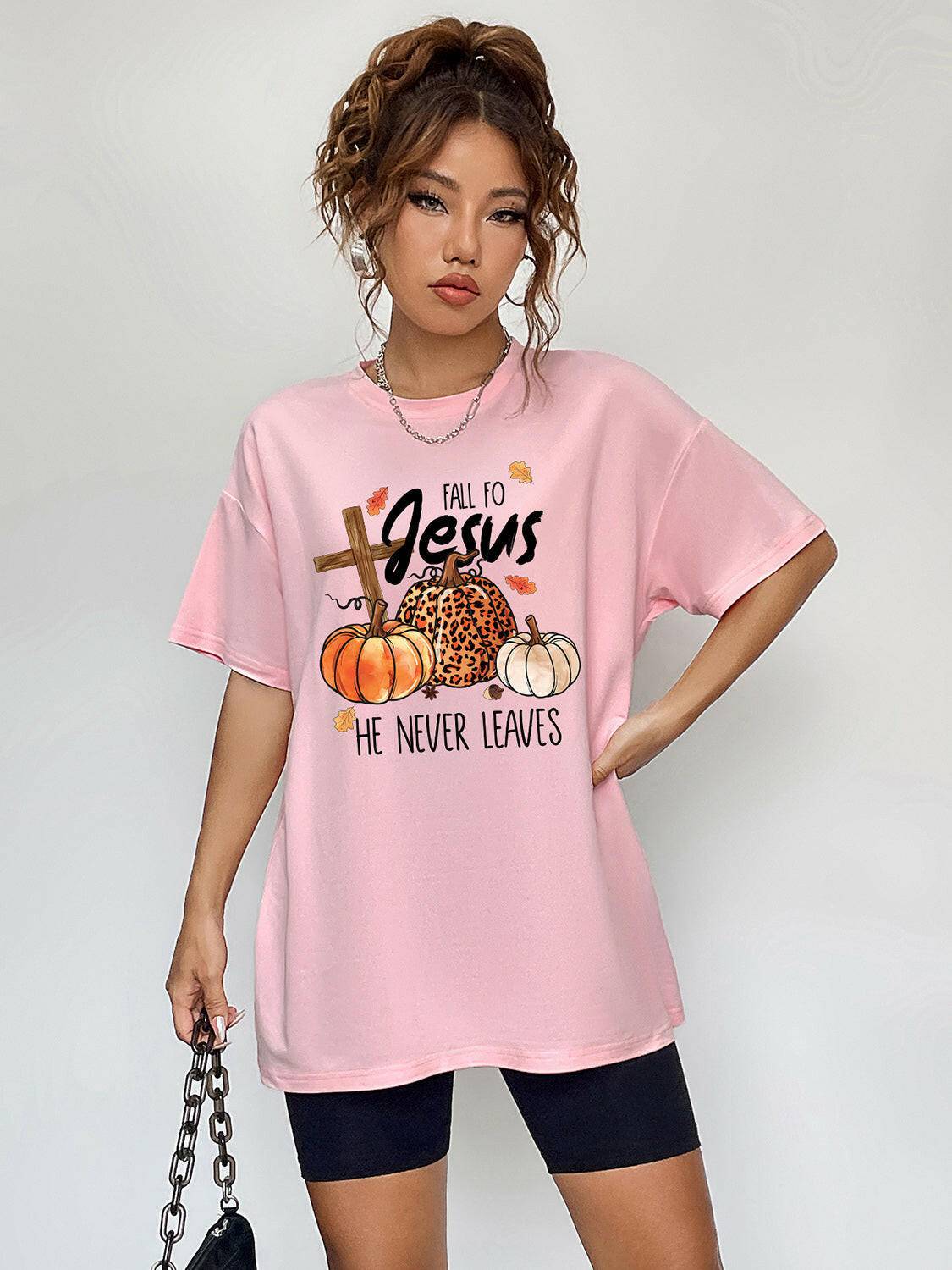 Round Neck Short Sleeve Fall Season Graphic T-Shirt - Carri's Cache