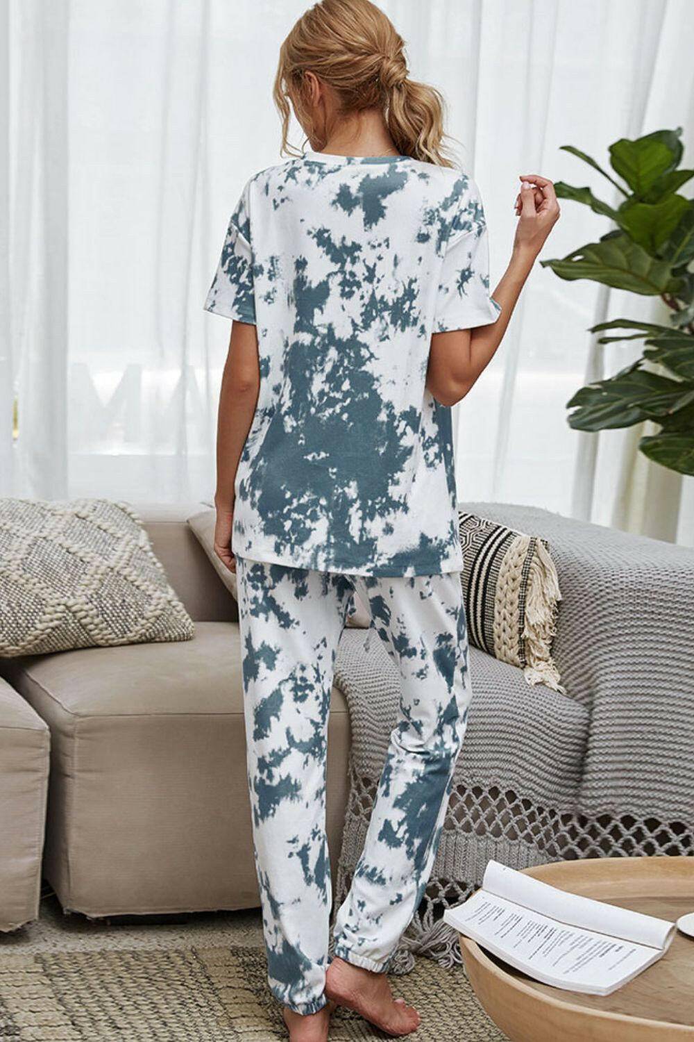 Tie-Dye Tee and Drawstring Waist Joggers Lounge Set.