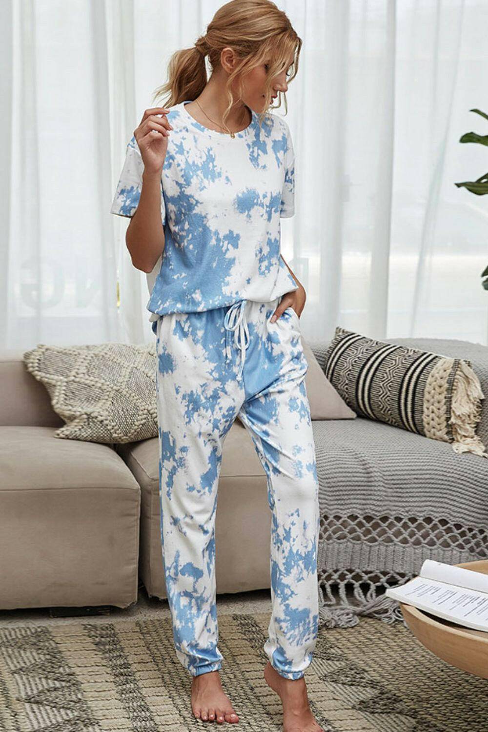 Tie-Dye Tee and Drawstring Waist Joggers Lounge Set.