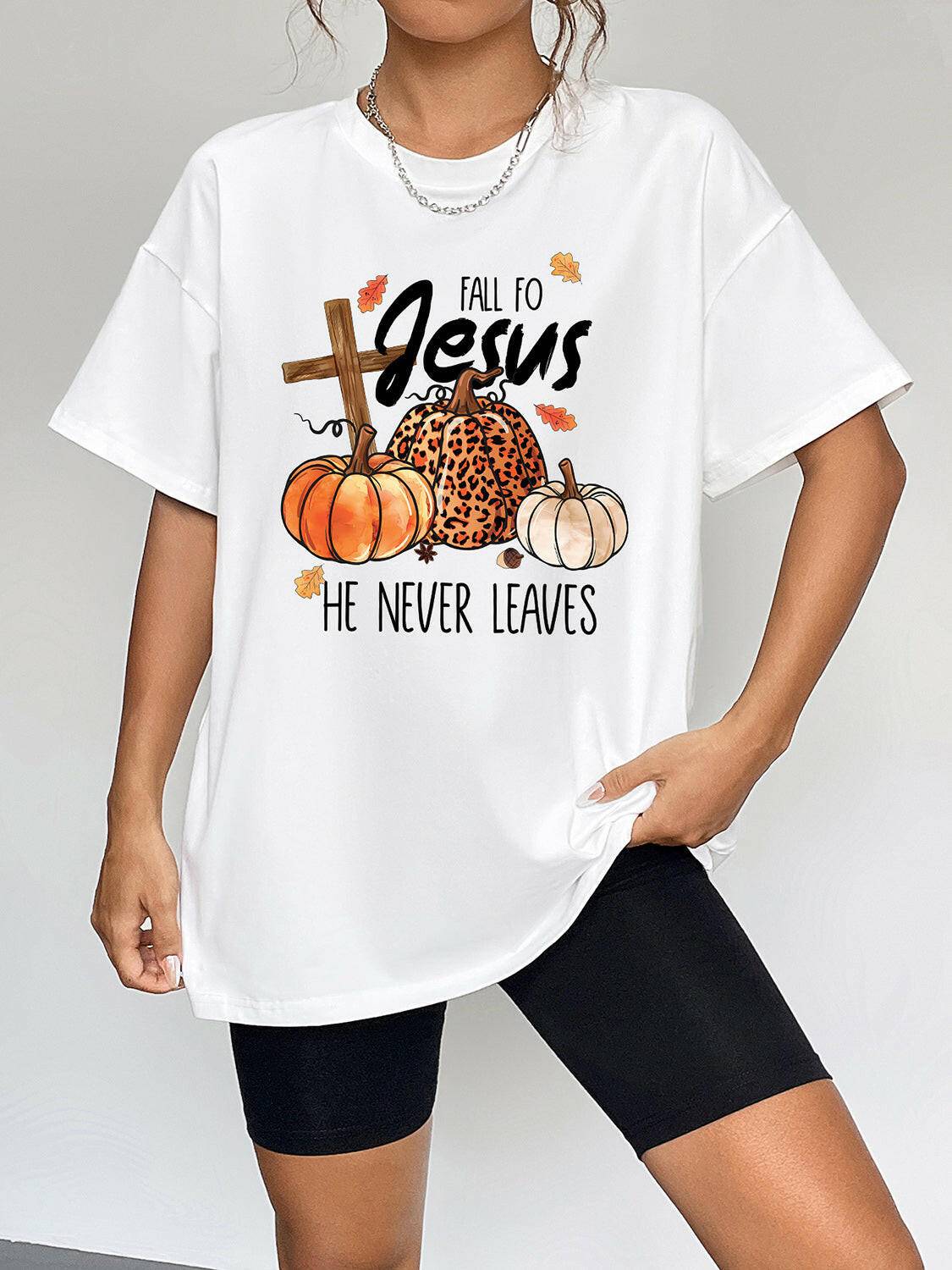 Round Neck Short Sleeve Fall Season Graphic T-Shirt - Carri's Cache