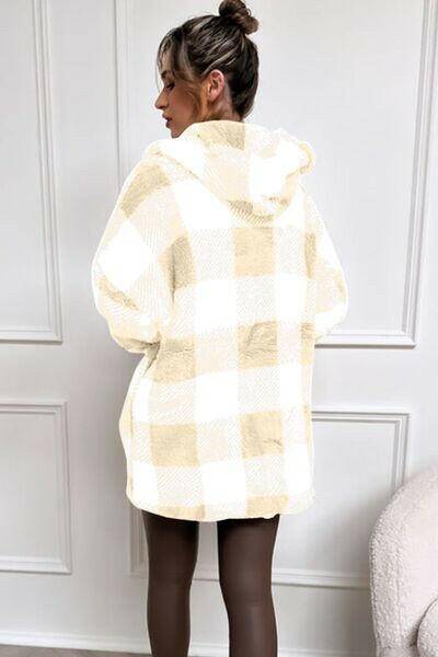 Double Take Full Size Plaid Long Sleeve Hooded Coat - Carri's Cache