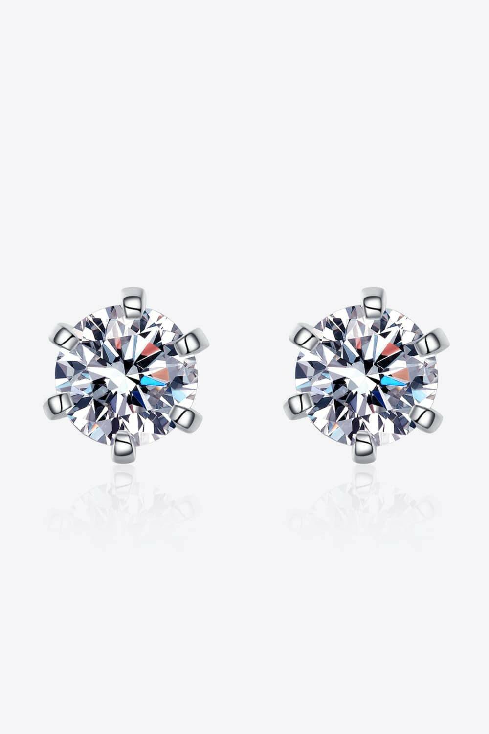 Moissanite Rhodium-Plated Stud Earrings - Carri's Cache