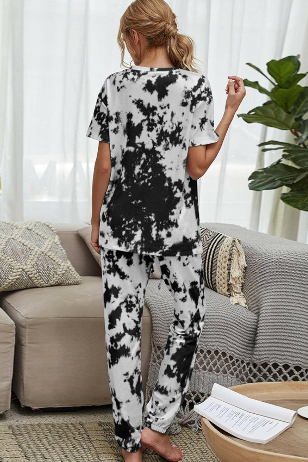 Tie-Dye Tee and Drawstring Waist Joggers Lounge Set.