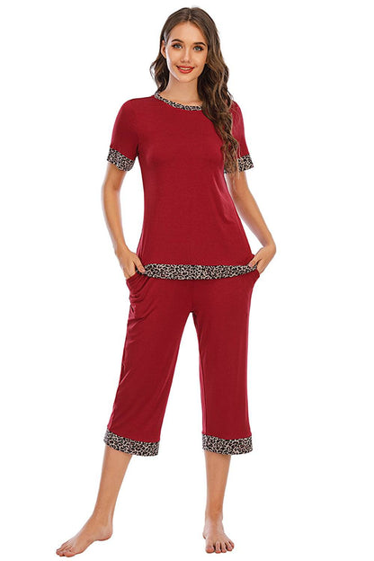 Round Neck Short Sleeve Top and Capris Pants Lounge Set - Carri's Cache