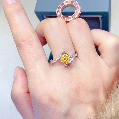 Vibrant Yellow Moissanite 925 Sterling Silver Ring