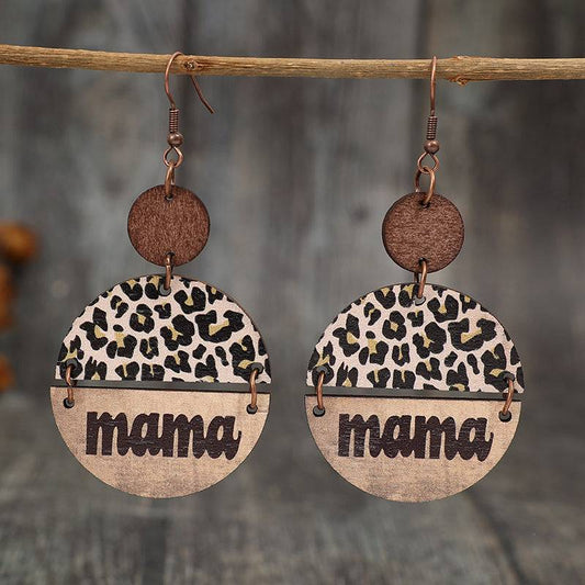 Wooden Leopard Round Shape Earrings - Carri's Cache