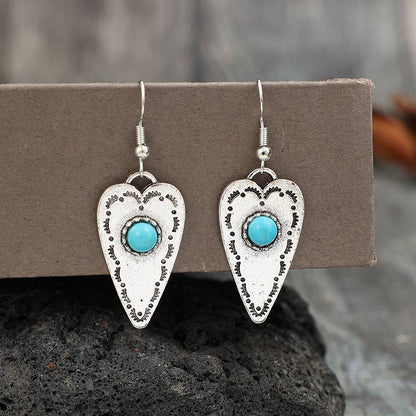 Alloy Turquoise Heart Dangle Earrings - Carri's Cache