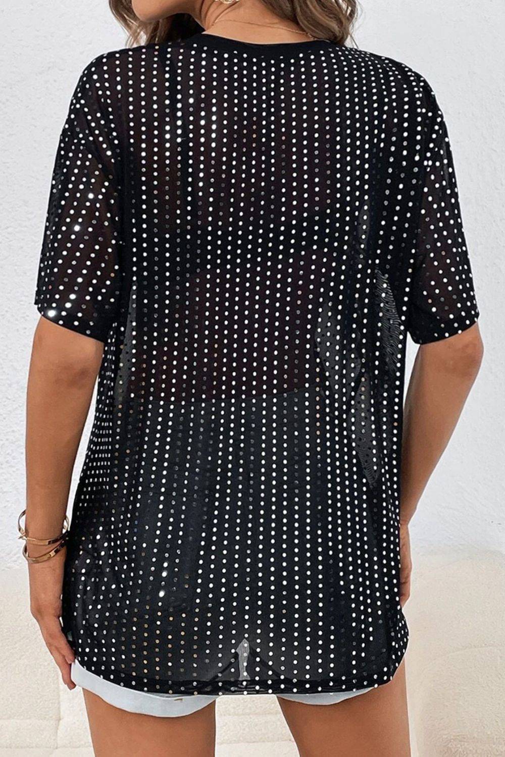 Polka Dot Round Neck Half Sleeve T-Shirt - Carri's Cache