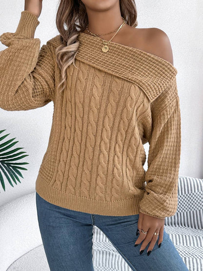 Cable-Knit One Shoulder Long Sleeve Sweater