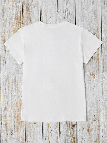 Letter Graphic Round Neck Short Sleeve T-Shirt - Carri's Cache