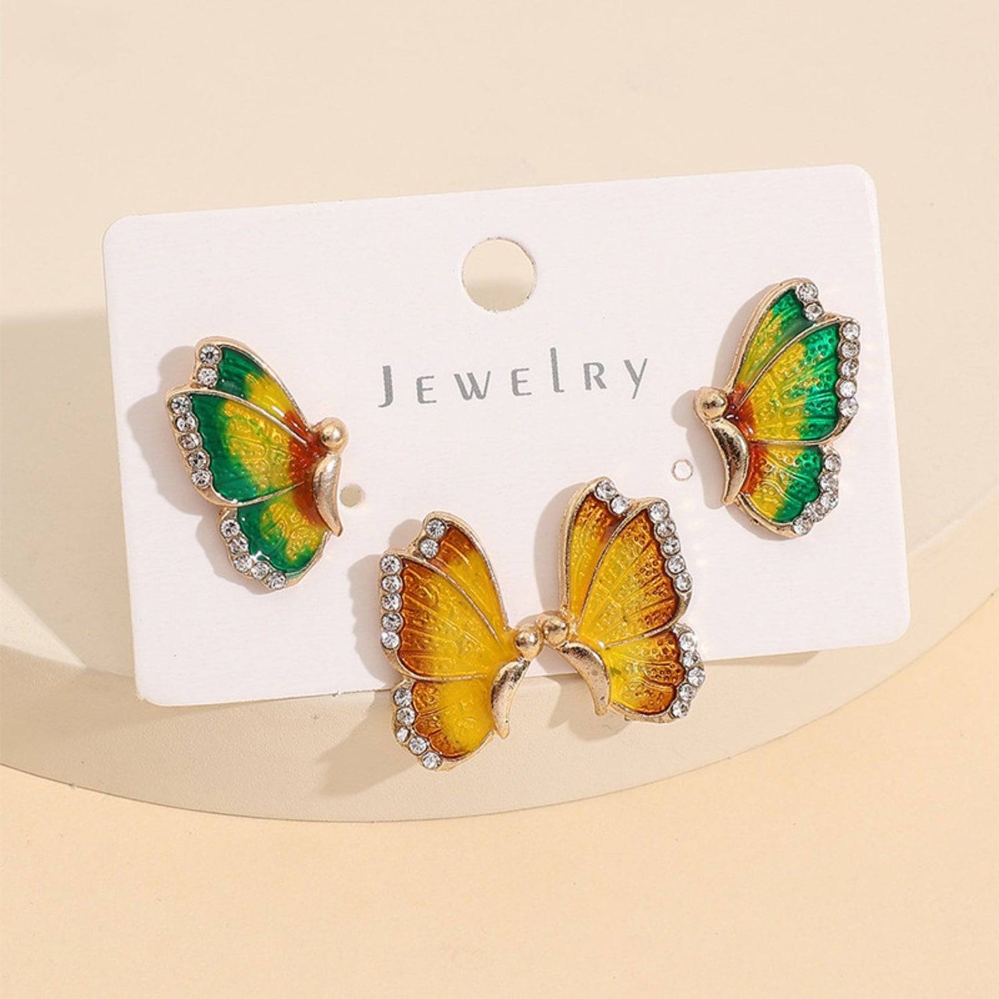 2 Piece Rhinestone Alloy Butterfly Stud Earrings - Carri's Cache