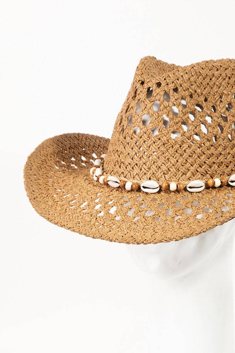 Fame Cowrie Shell Beaded String Straw Hat - Carri's Cache