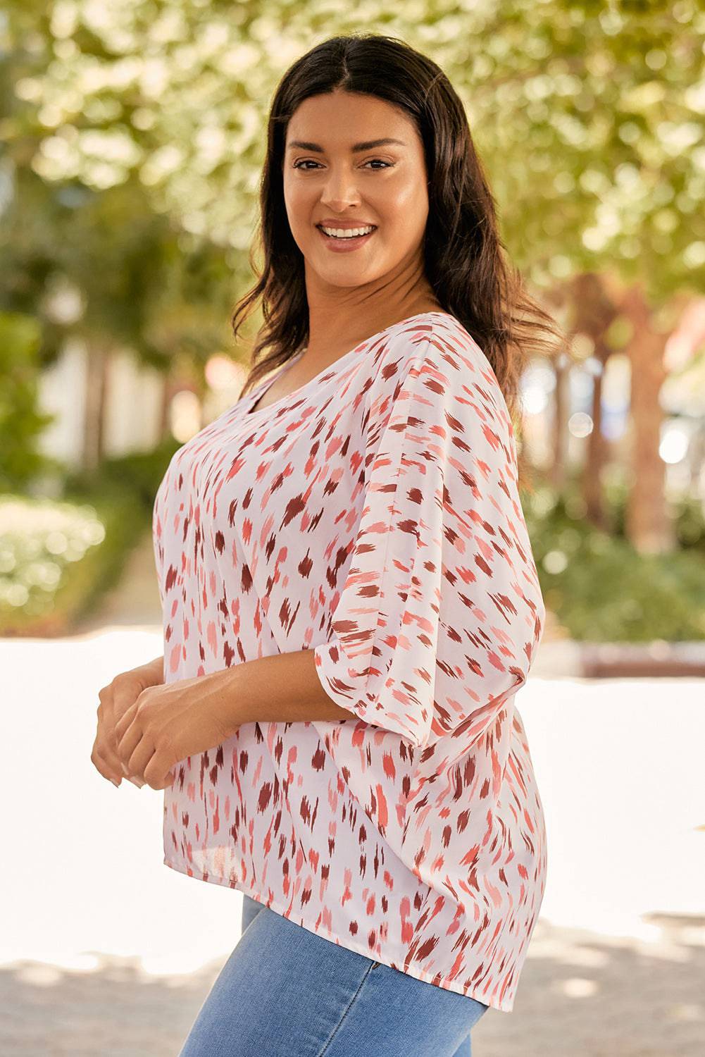 Plus Size Printed V-Neck Blouse