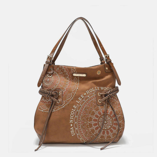 Nicole Lee USA Side Braided Tassel Inlaid Rhinestone Embroidery Hobo Bag