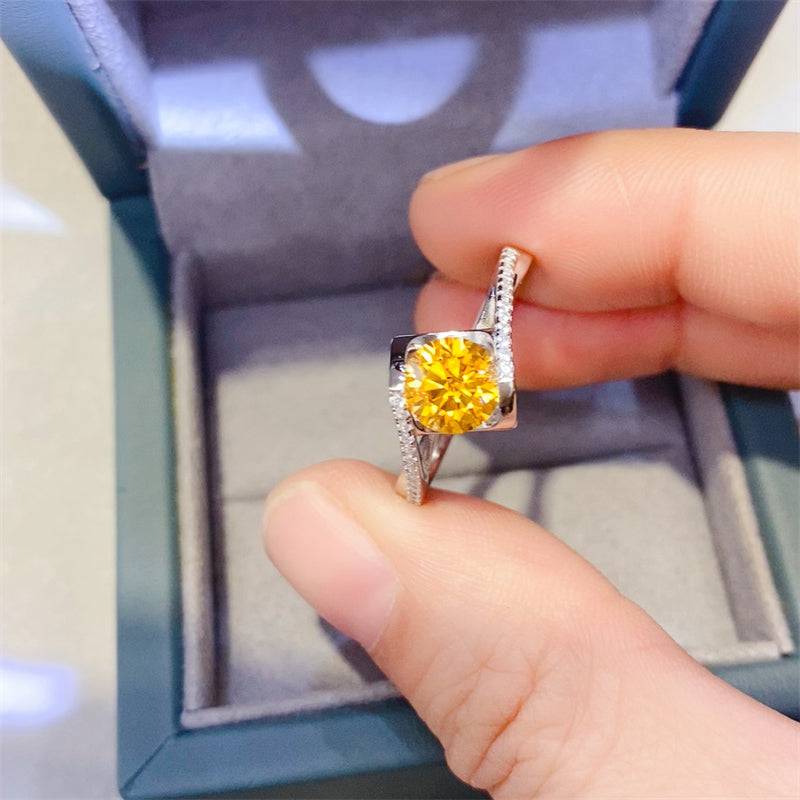 Vibrant Yellow Moissanite 925 Sterling Silver Ring