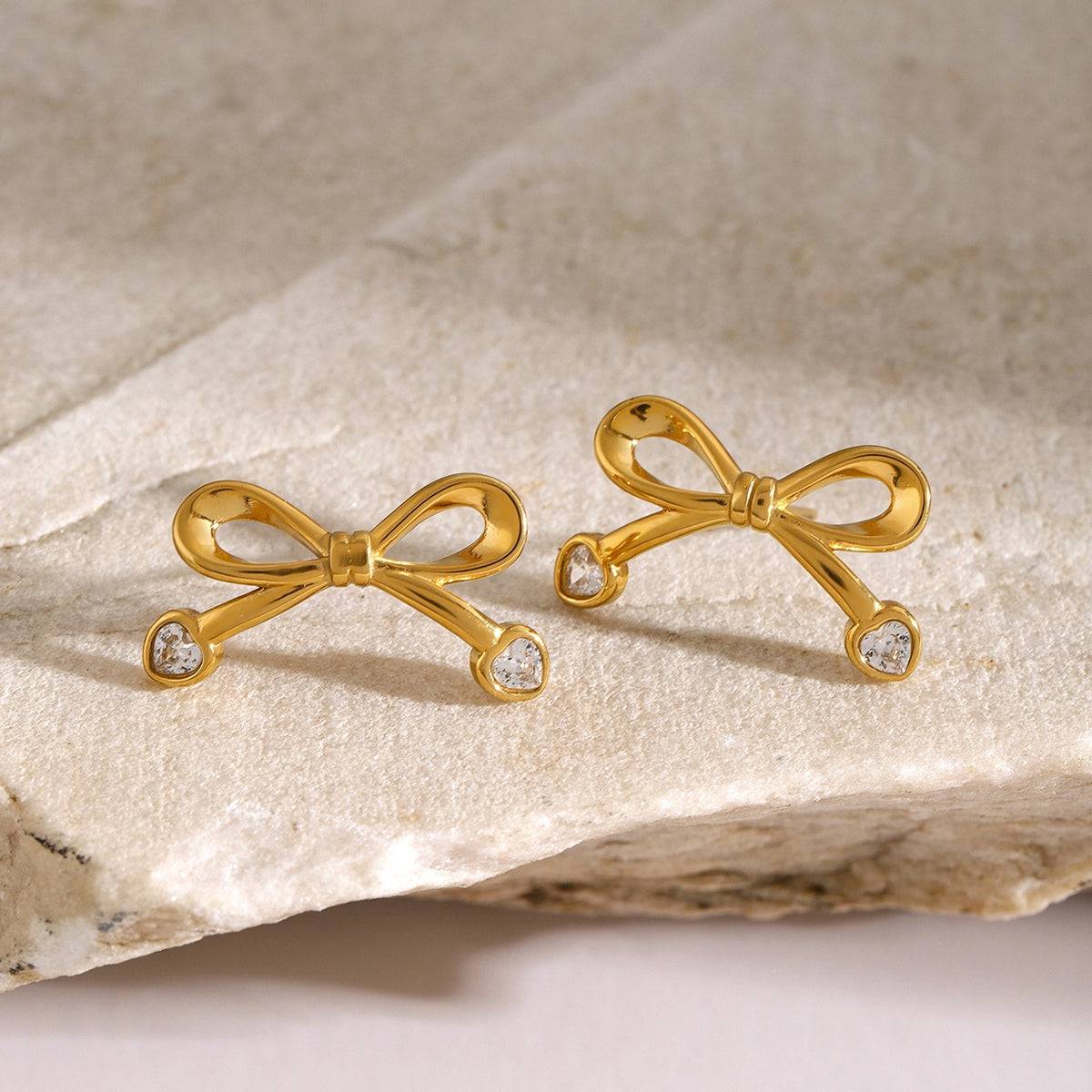 Stainless Steel Inlaid Zircon Bow Earrings - Carri's Cache