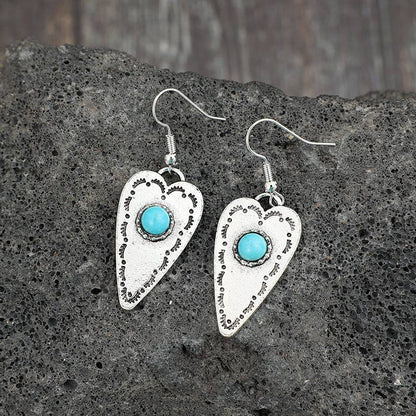 Alloy Turquoise Heart Dangle Earrings - Carri's Cache