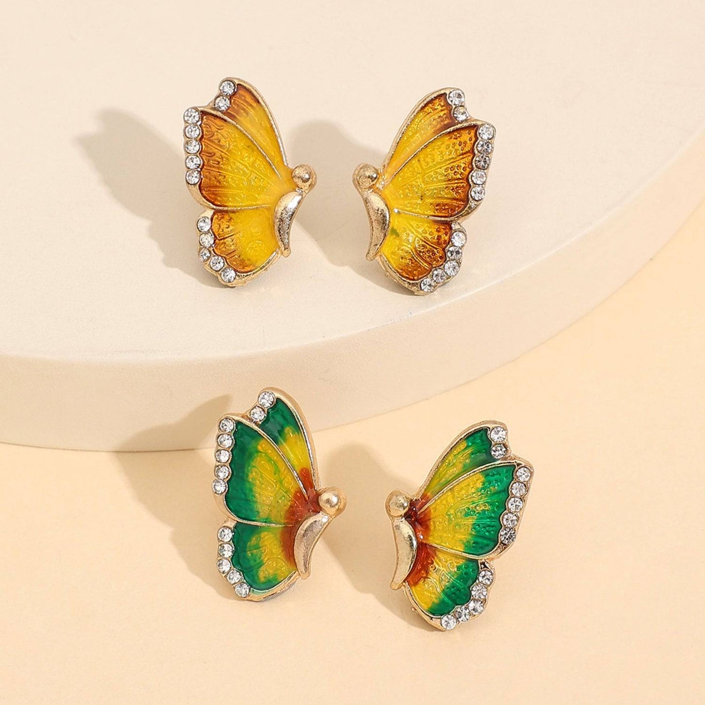 2 Piece Rhinestone Alloy Butterfly Stud Earrings - Carri's Cache