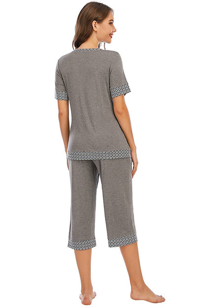 Round Neck Short Sleeve Top and Capris Pants Lounge Set - Carri's Cache