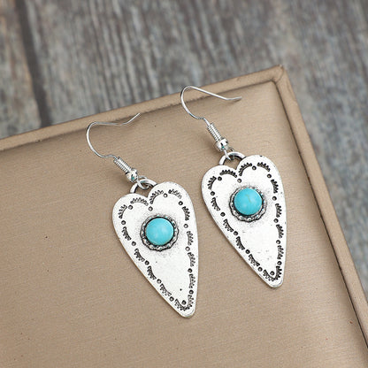 Alloy Turquoise Heart Dangle Earrings - Carri's Cache