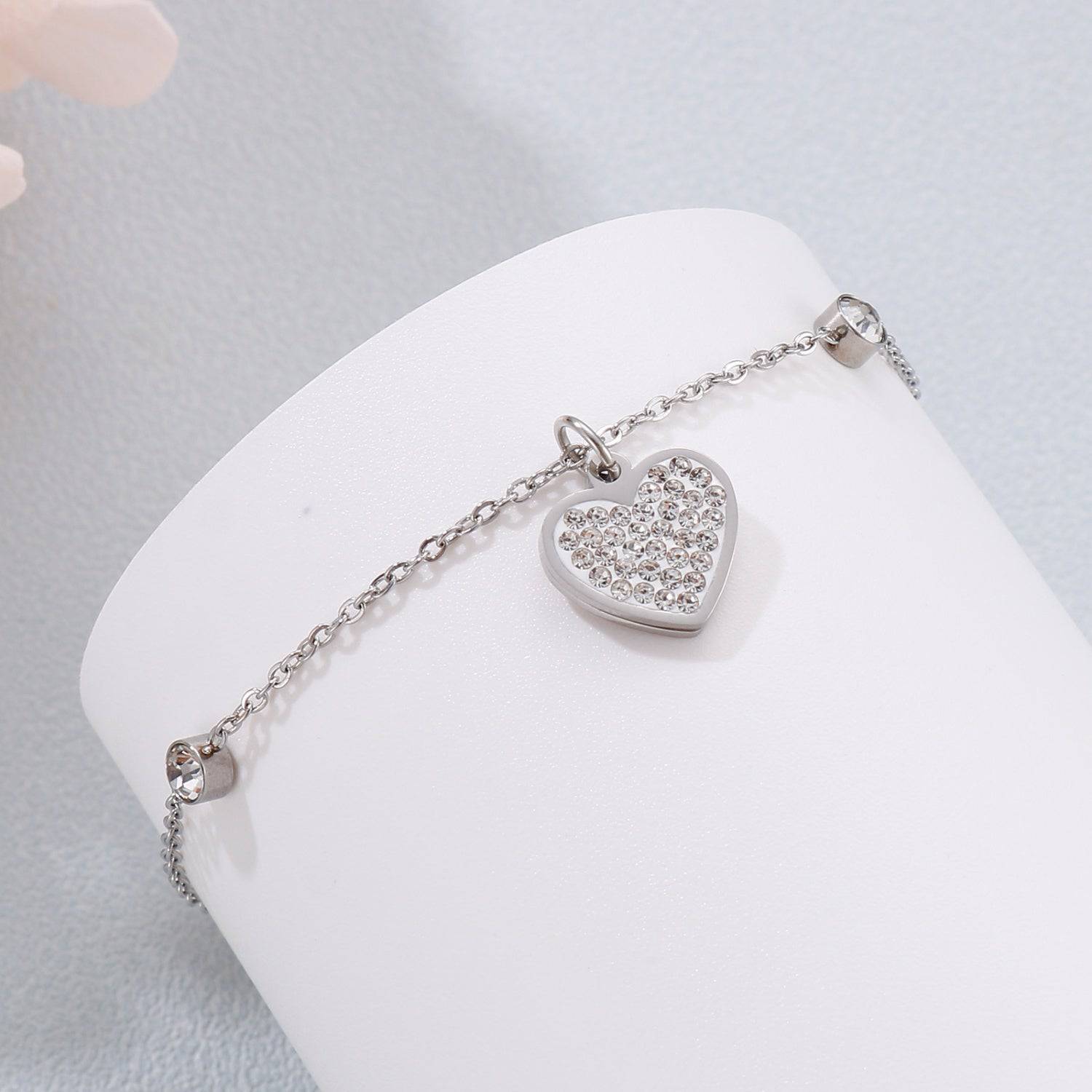 Inlaid Rhinestone Titanium Steel Heart Bracelet - Carri's Cache