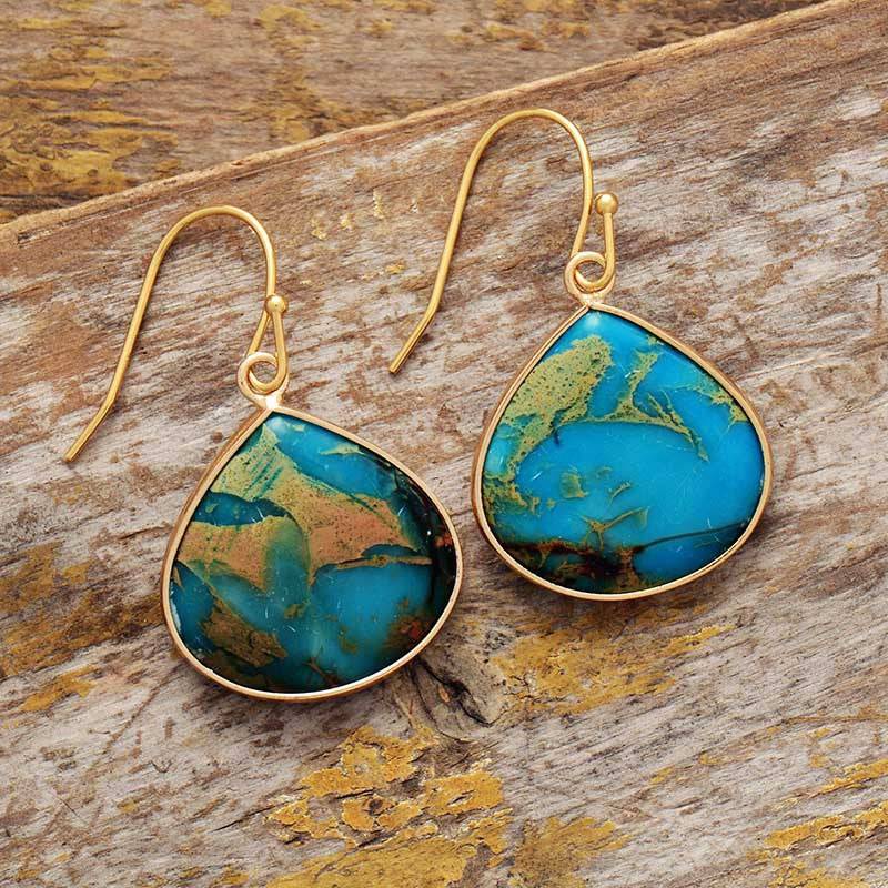 18K Gold-Plated Natural Stone Earrings - Carri's Cache