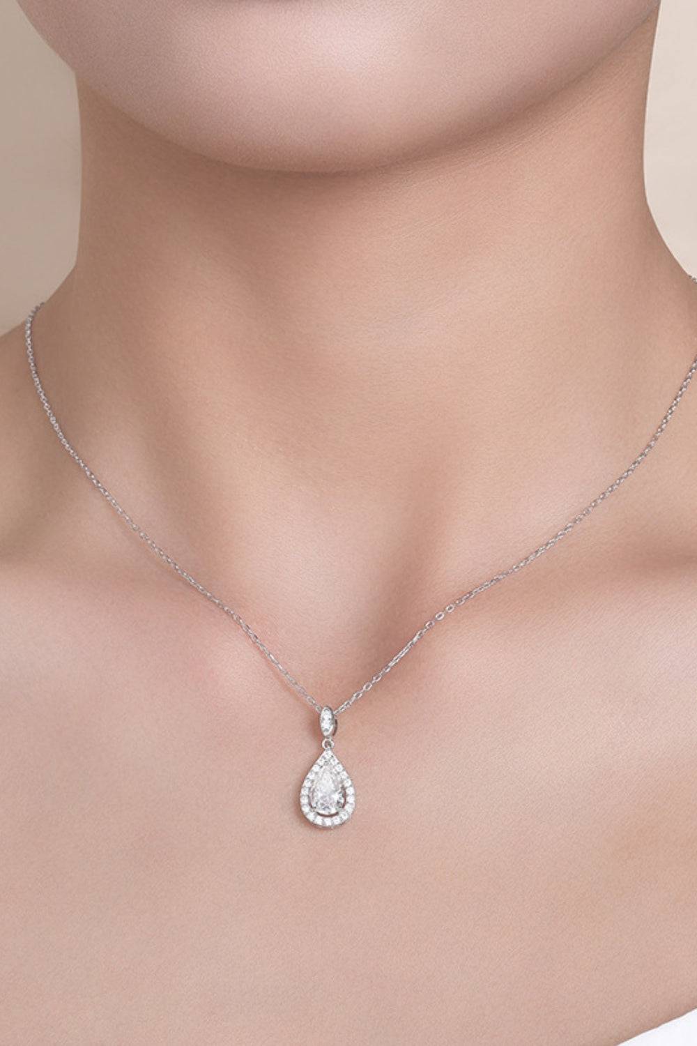 1.5 Carat Moissanite Sterling Silver Teardrop Necklace - Carri's Cache