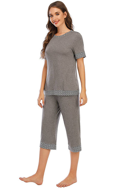 Round Neck Short Sleeve Top and Capris Pants Lounge Set - Carri's Cache