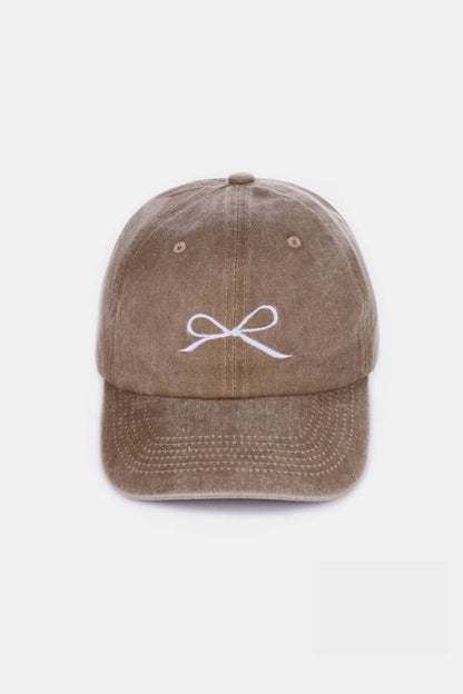 Zenana Bow Embroidered Washed Cotton Caps