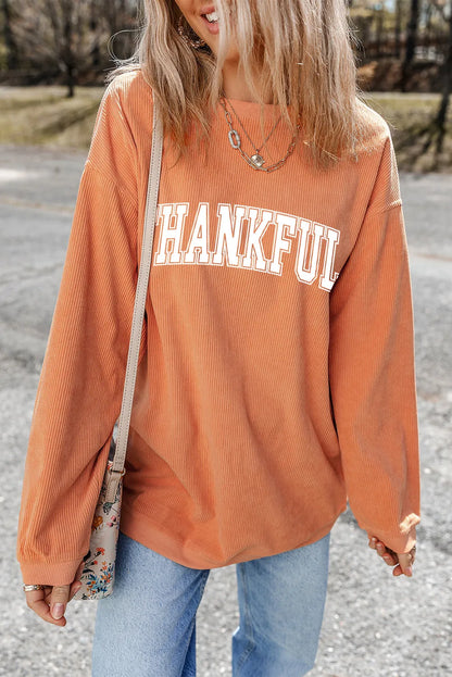 THANKFUL Round Neck Long Sleeve Sweatshirt - Carri's Cache