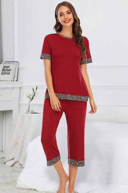 Round Neck Short Sleeve Top and Capris Pants Lounge Set - Carri's Cache