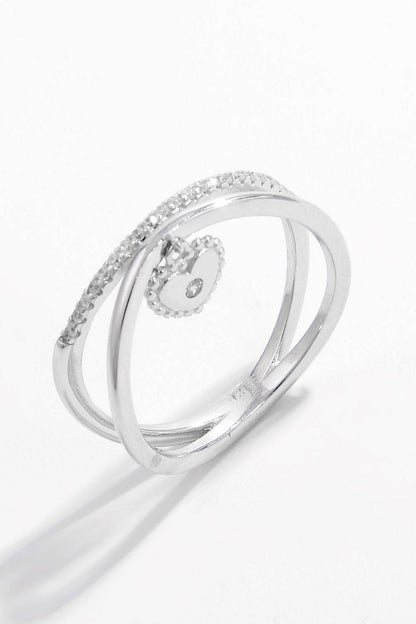 925 Sterling Silver Zircon Heart Charm Ring