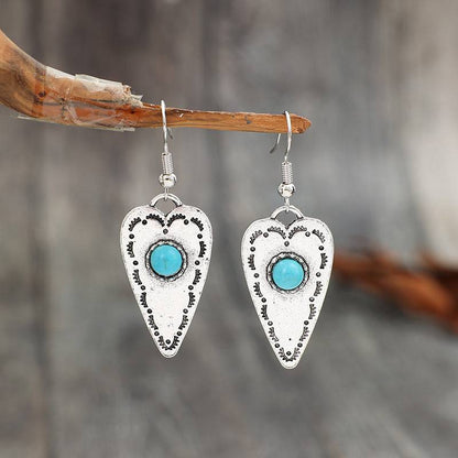 Alloy Turquoise Heart Dangle Earrings - Carri's Cache