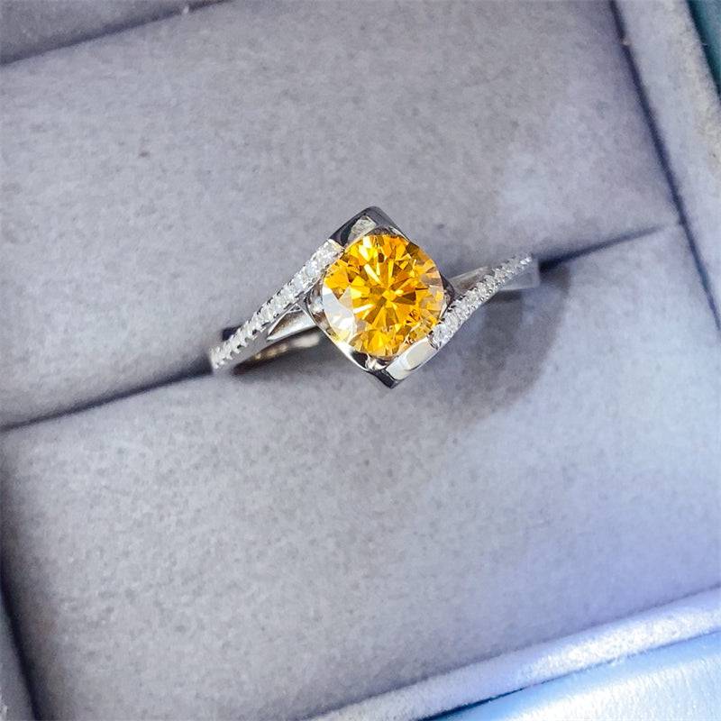 Vibrant Yellow Moissanite 925 Sterling Silver Ring